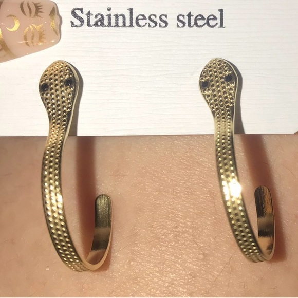 “Coiled Viper” Ophidian Snake Serpent Cobra Python Textured Punk Gold Steel Hoop - Picture 4 of 5